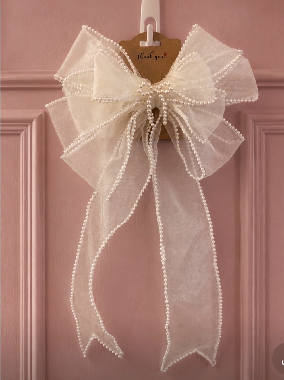 White Pearl-Trim Organza Hair Bow - Women Accessories